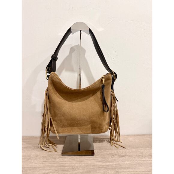 Coach Brooklyn 39 Suede Fringe Trim Shoulder Handbag Beige - Picture 2 of 13